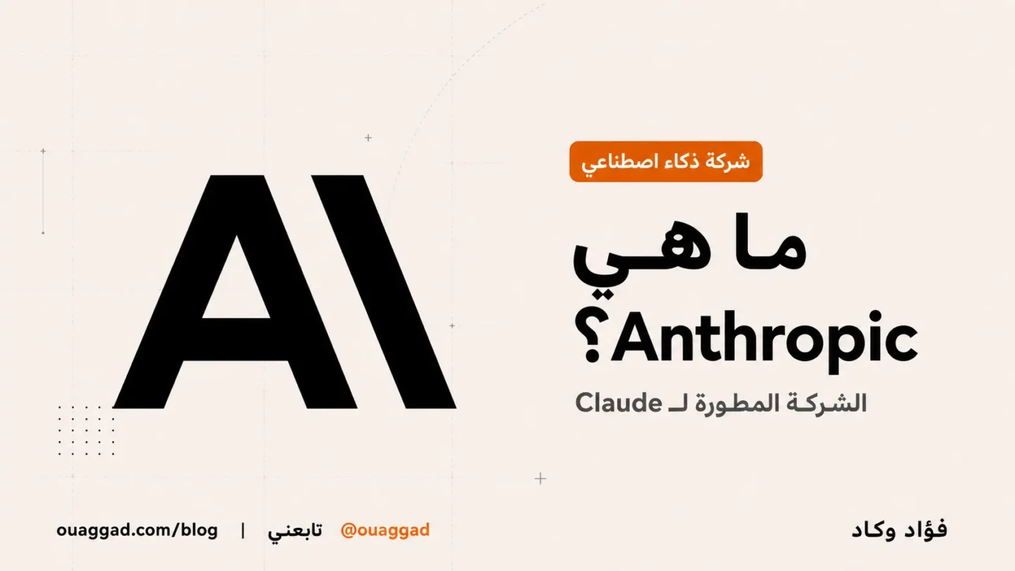 شعار Anthropic بجانب عنوان «ما هي Anthropic؟» على خلفية تحريرية كريمية